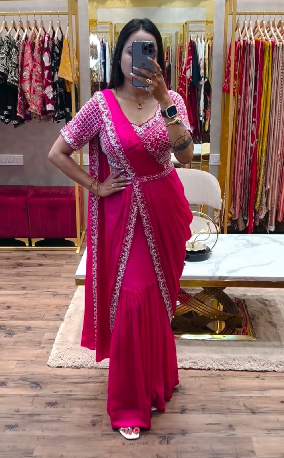 Pink Embroidered Saree Gown