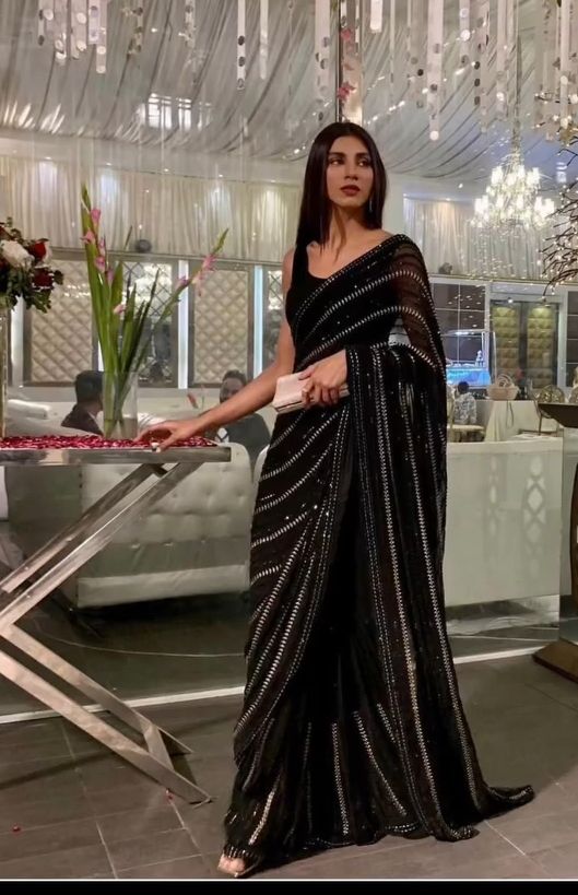 Elegant Black Sequin Saree