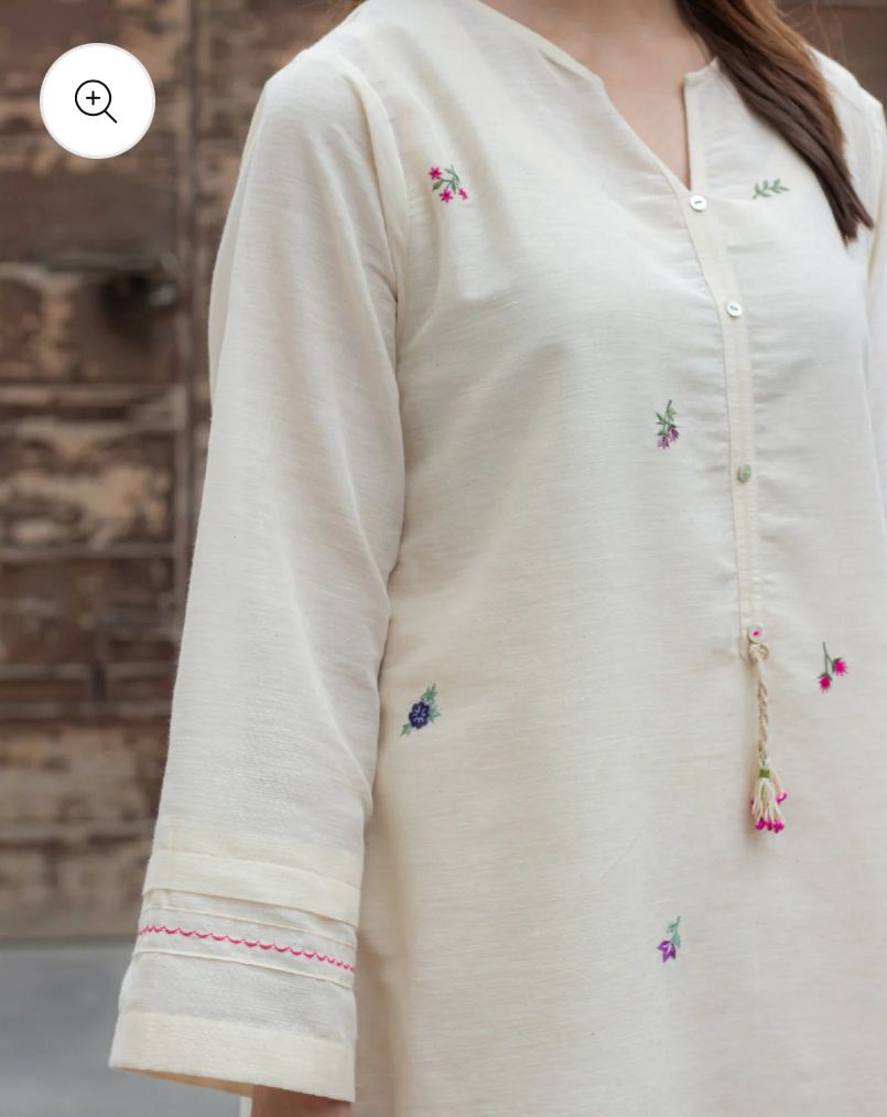 Embroidered Off-White Kurta Set