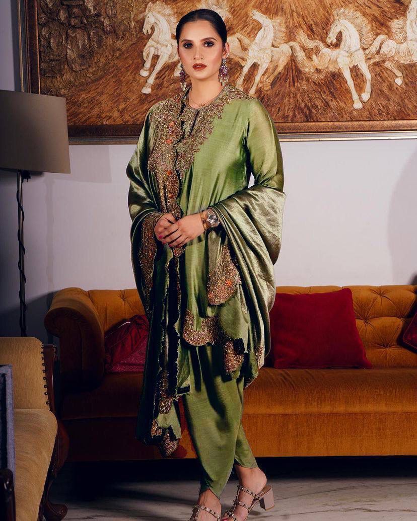 Elegant Green Embroidered Dress