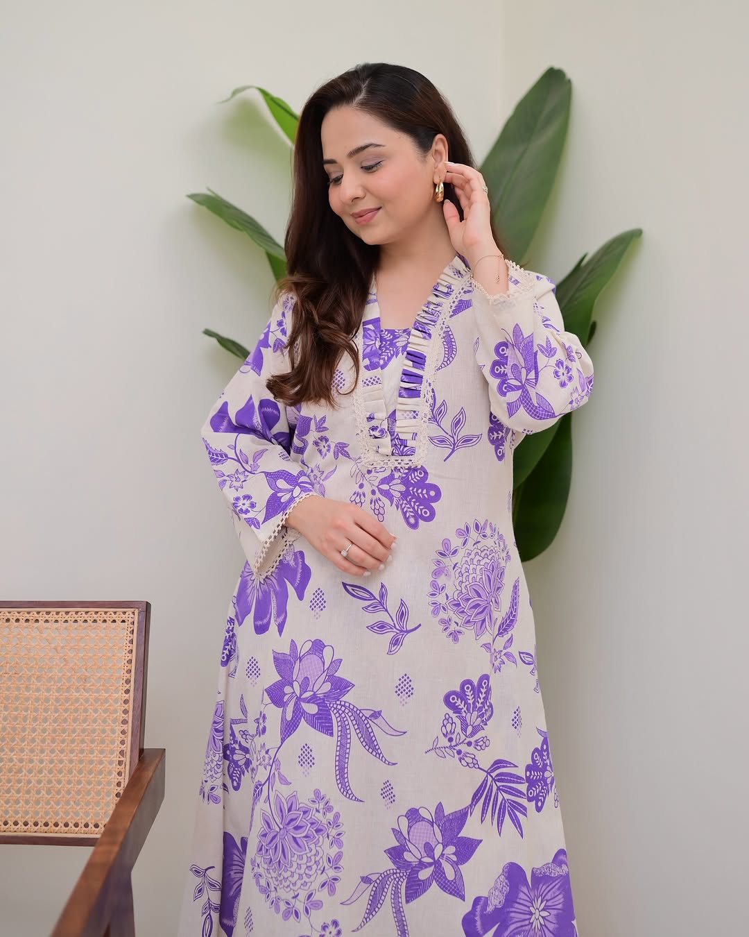 Purple Floral Printed Kurta
