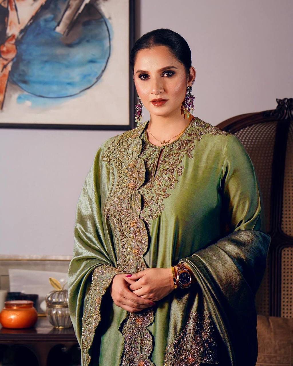 Elegant Green Embroidered Dress