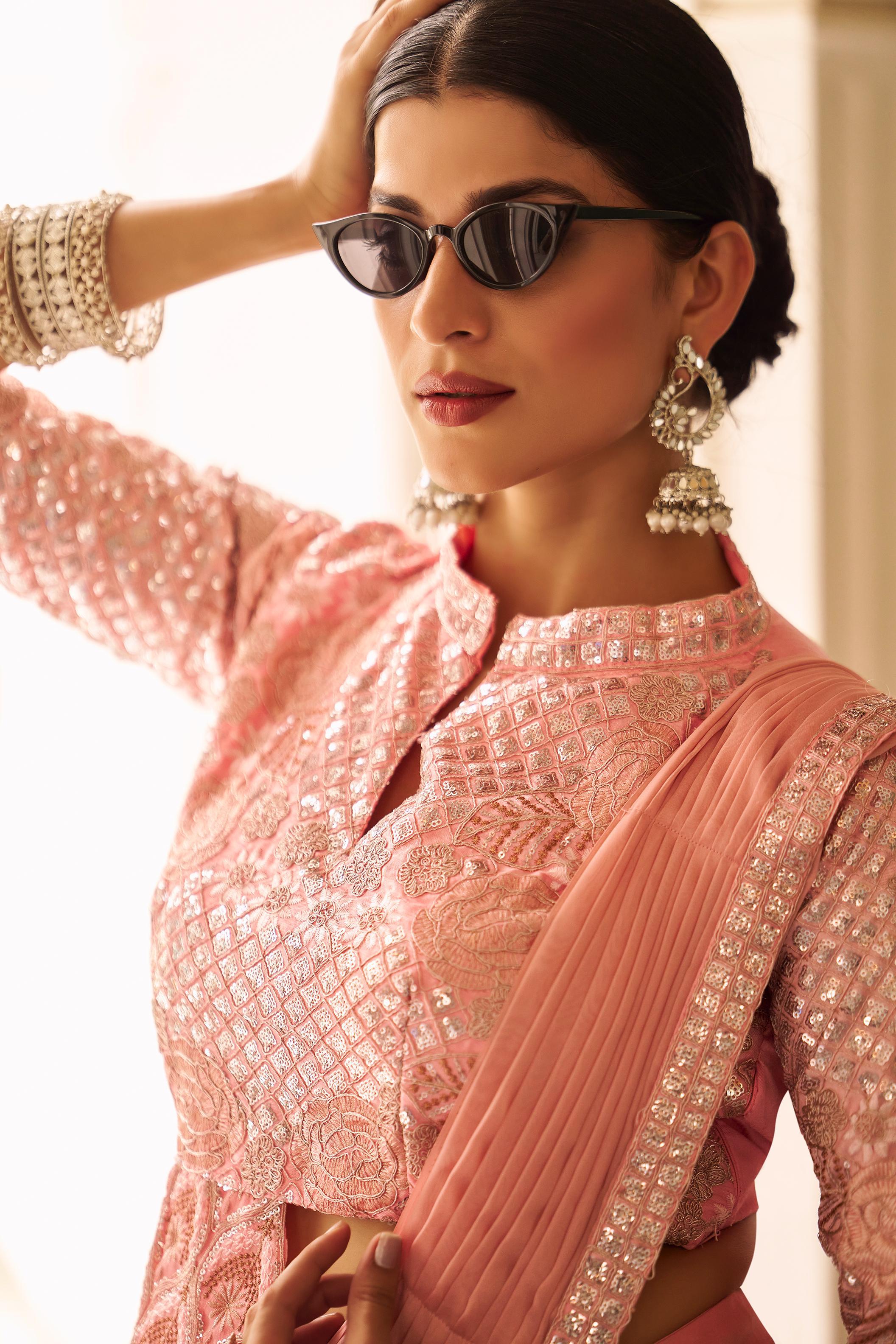 Elegant Pink Embroidered Saree