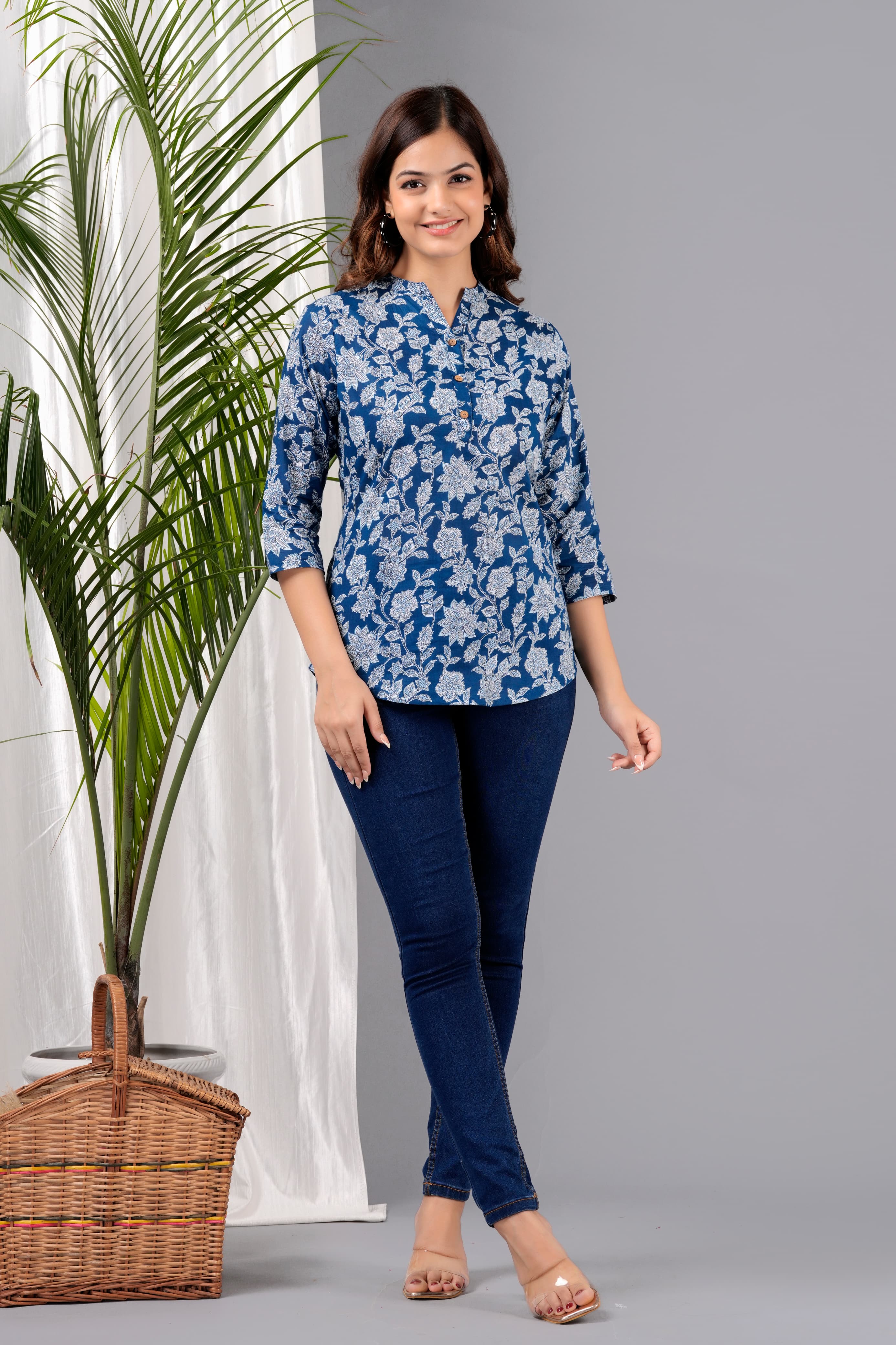Blue Floral Printed Top