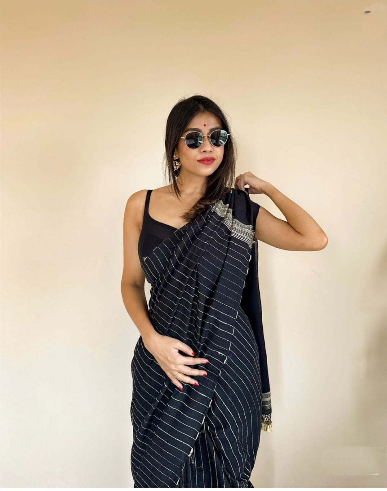 Elegant Black Striped Saree