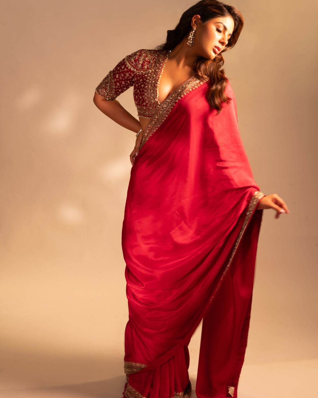 Elegant Red Embroidered Saree