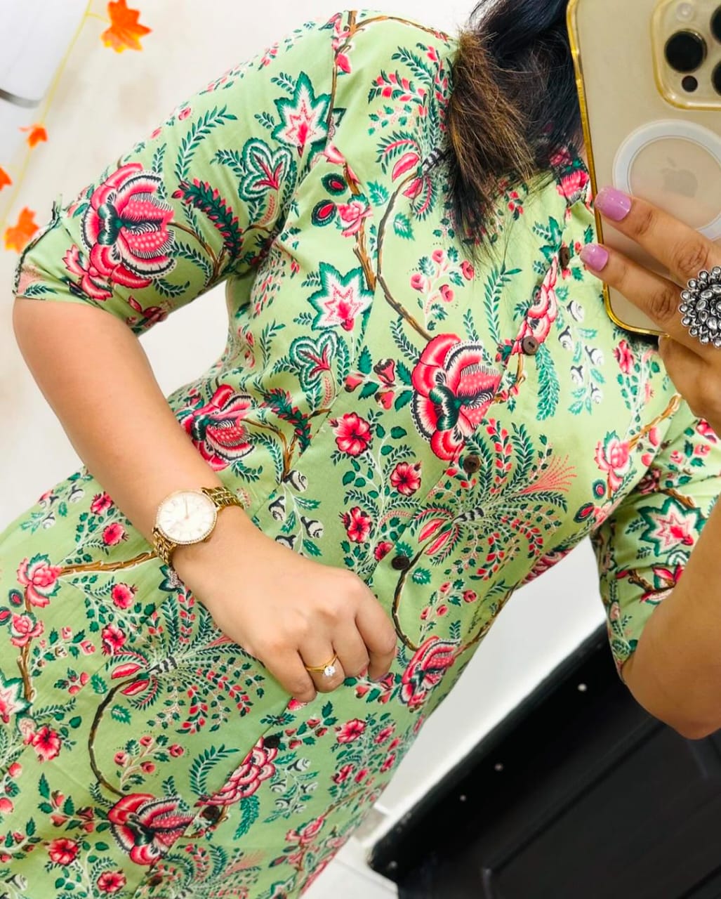 Floral Printed Green Kurti Set