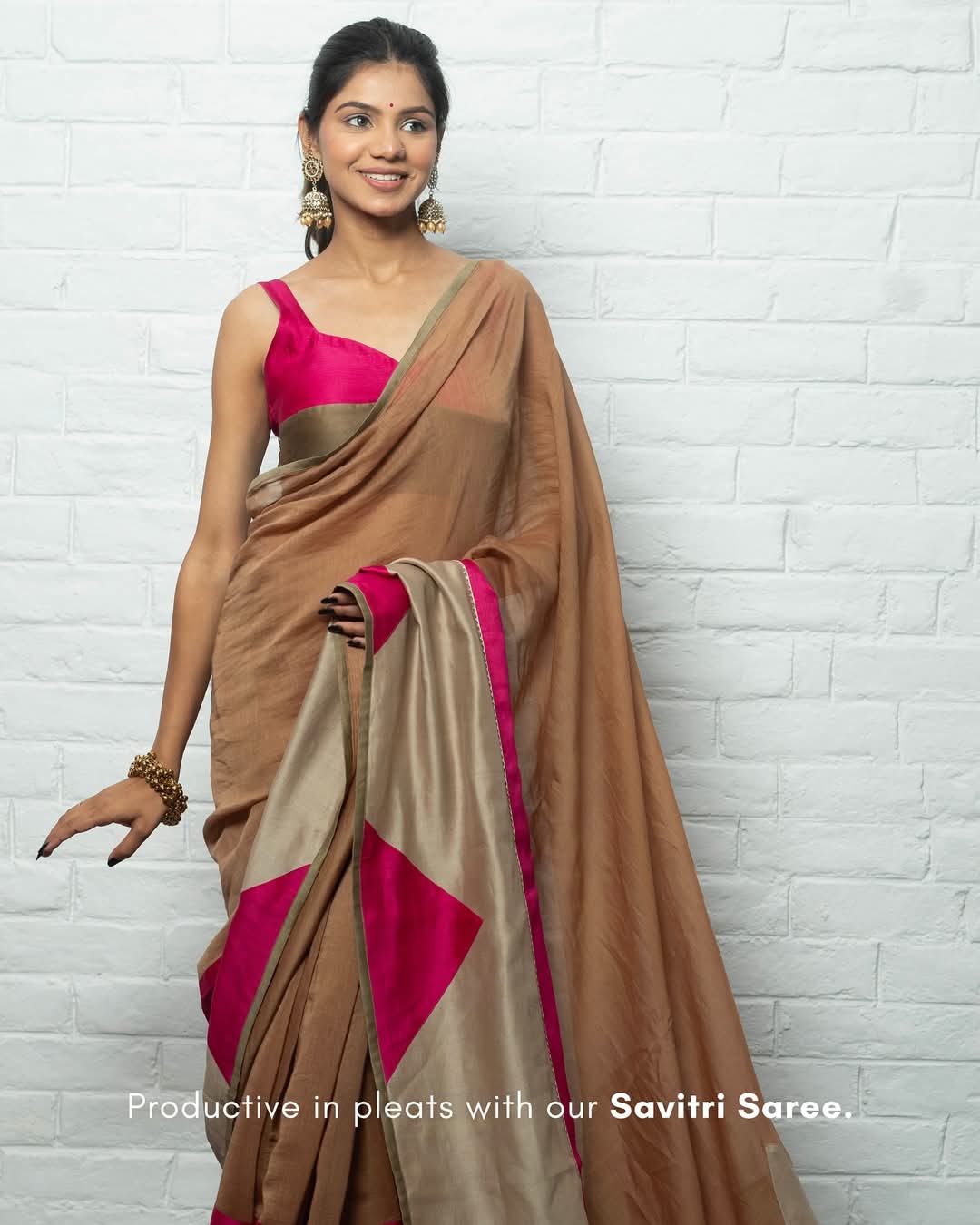 Elegant Beige and Pink Saree