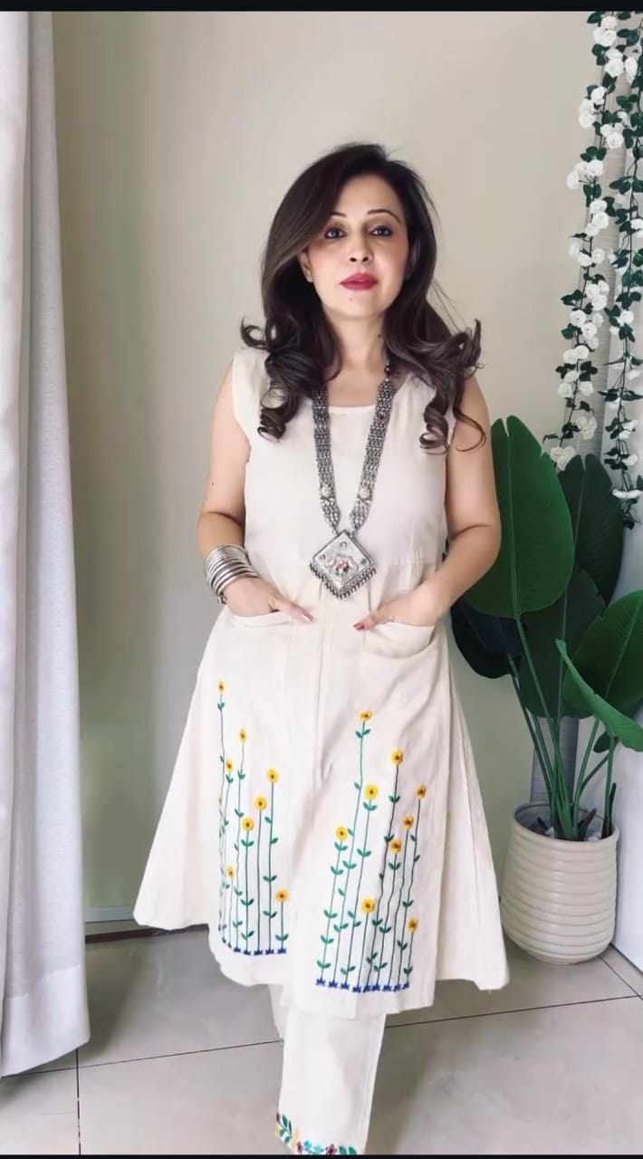 White Cotton Kurti and Pant Set