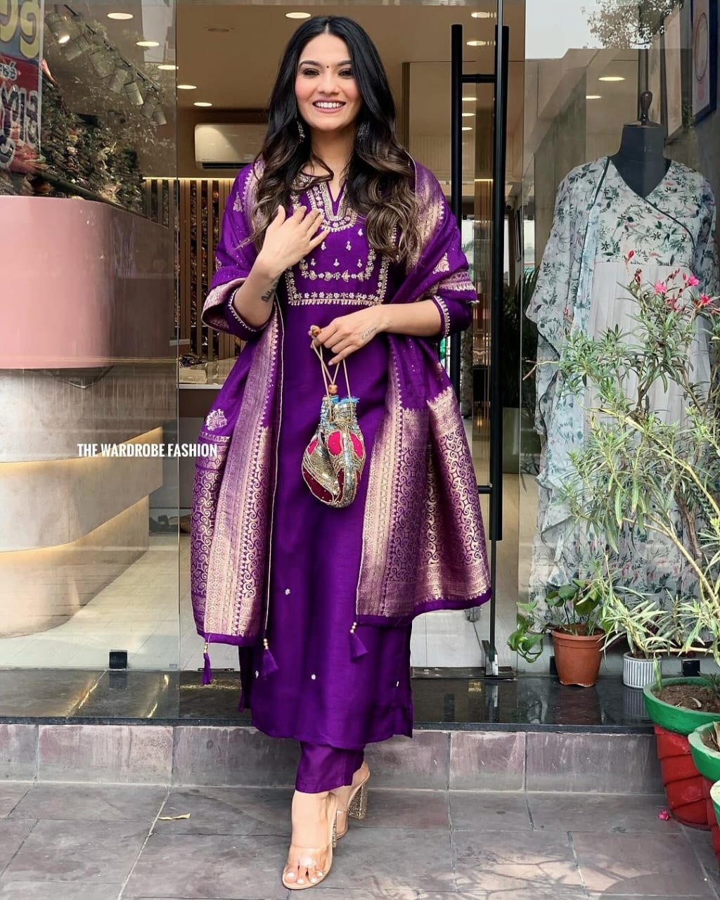 Purple Embroidered Salwar Kameez Set