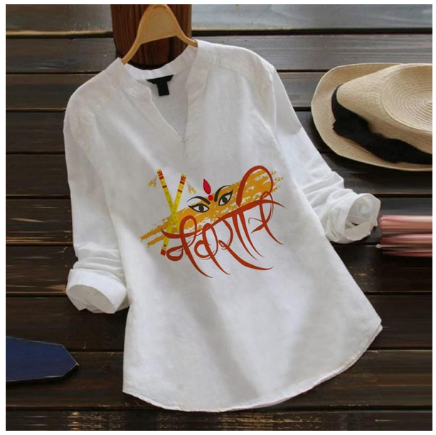 White Cotton Kurti FOR NAVRATRI 