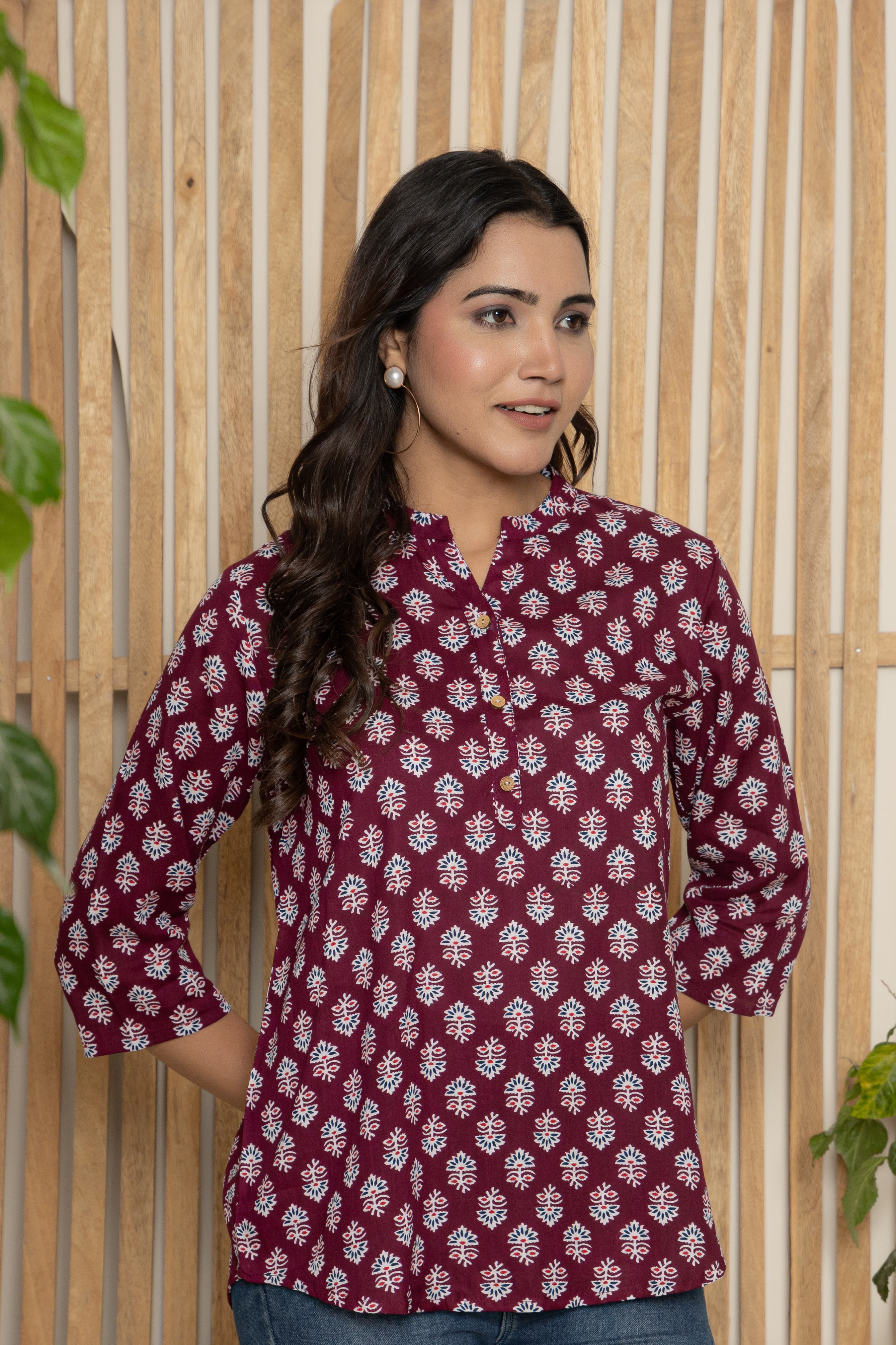 Printed Maroon Cotton Top
