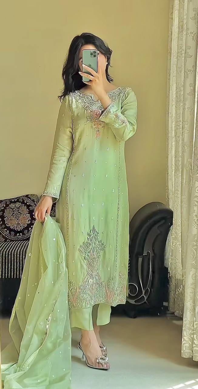 Light Green Embroidered Pakistani Dress