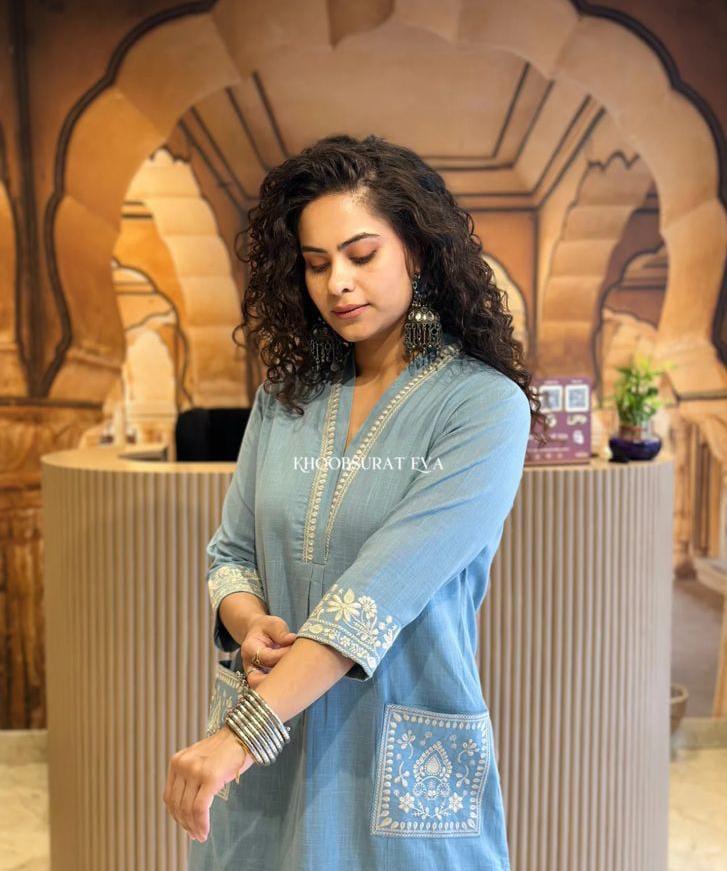  Blue Embroidered Kurta Set