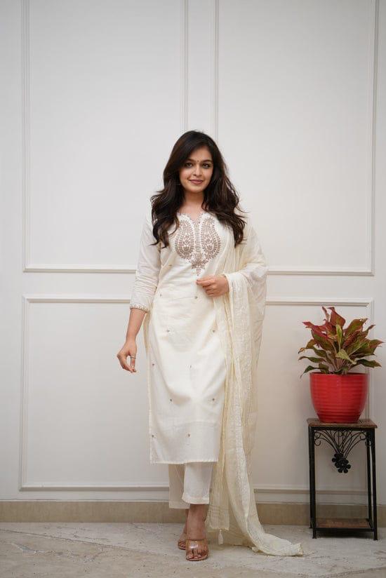 Elegant White Embroidered Kurta Set