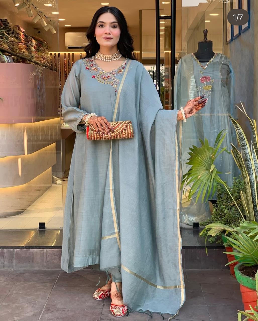 Elegant Embroidered Teal Suit