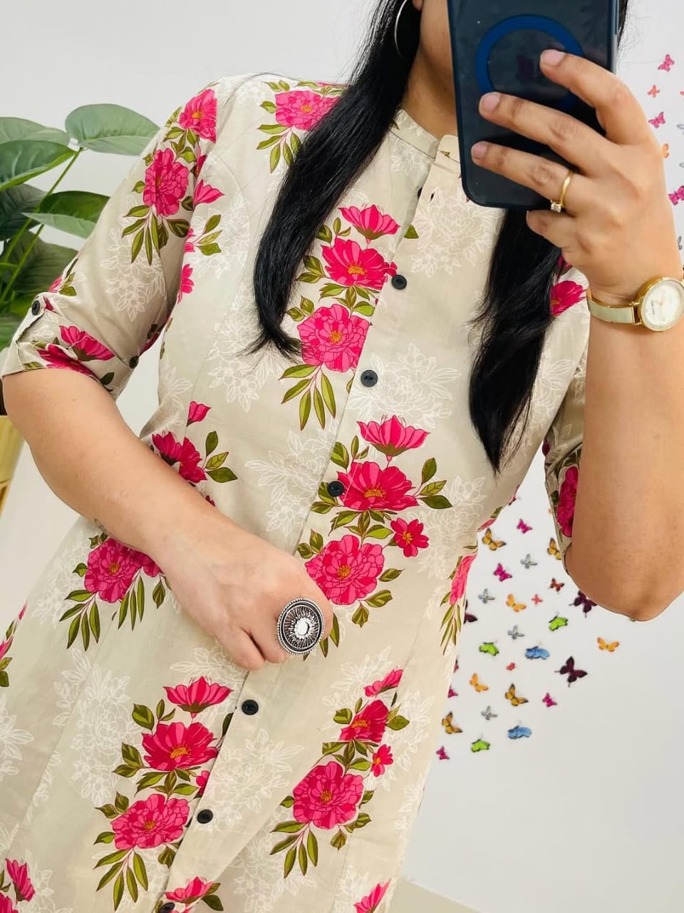 Floral Printed A-Line Kurti Set