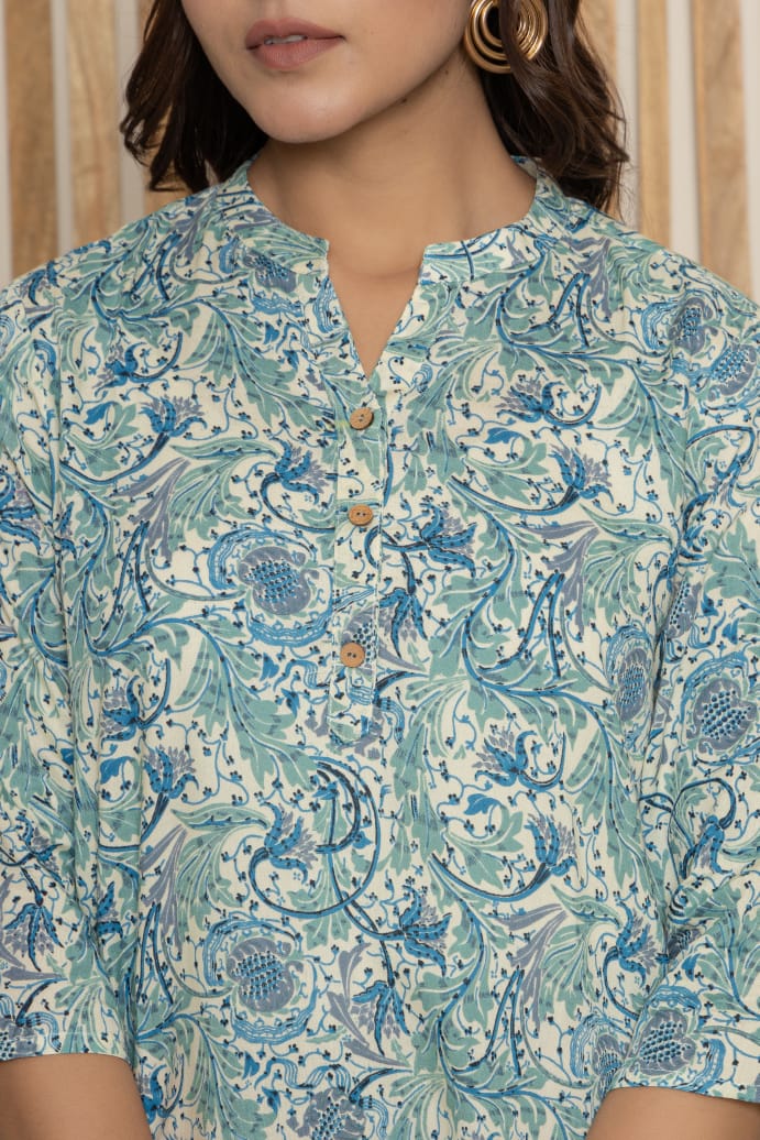 Blue Floral Printed Casual Top