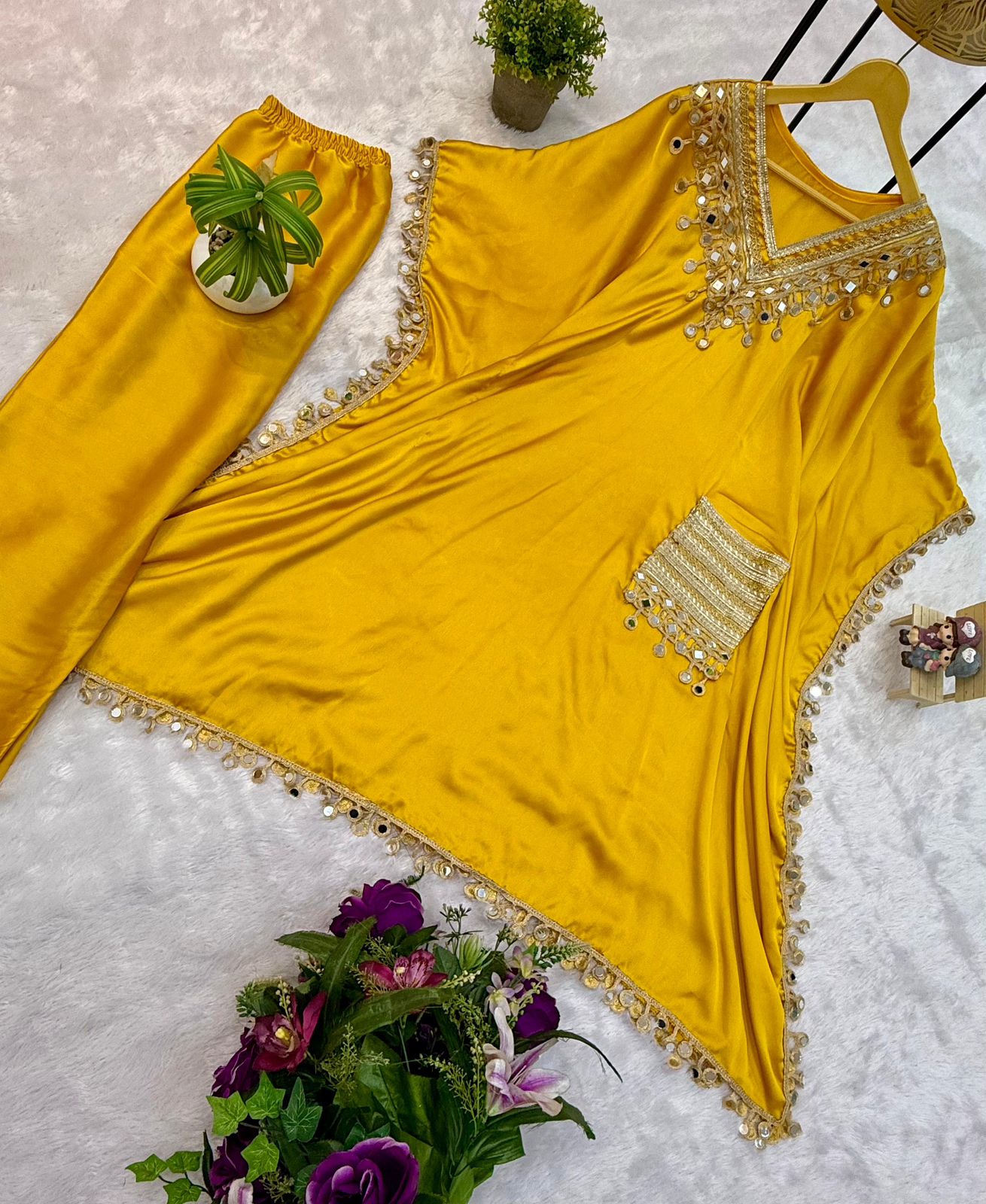 Embroidered Mustard Kaftan Set