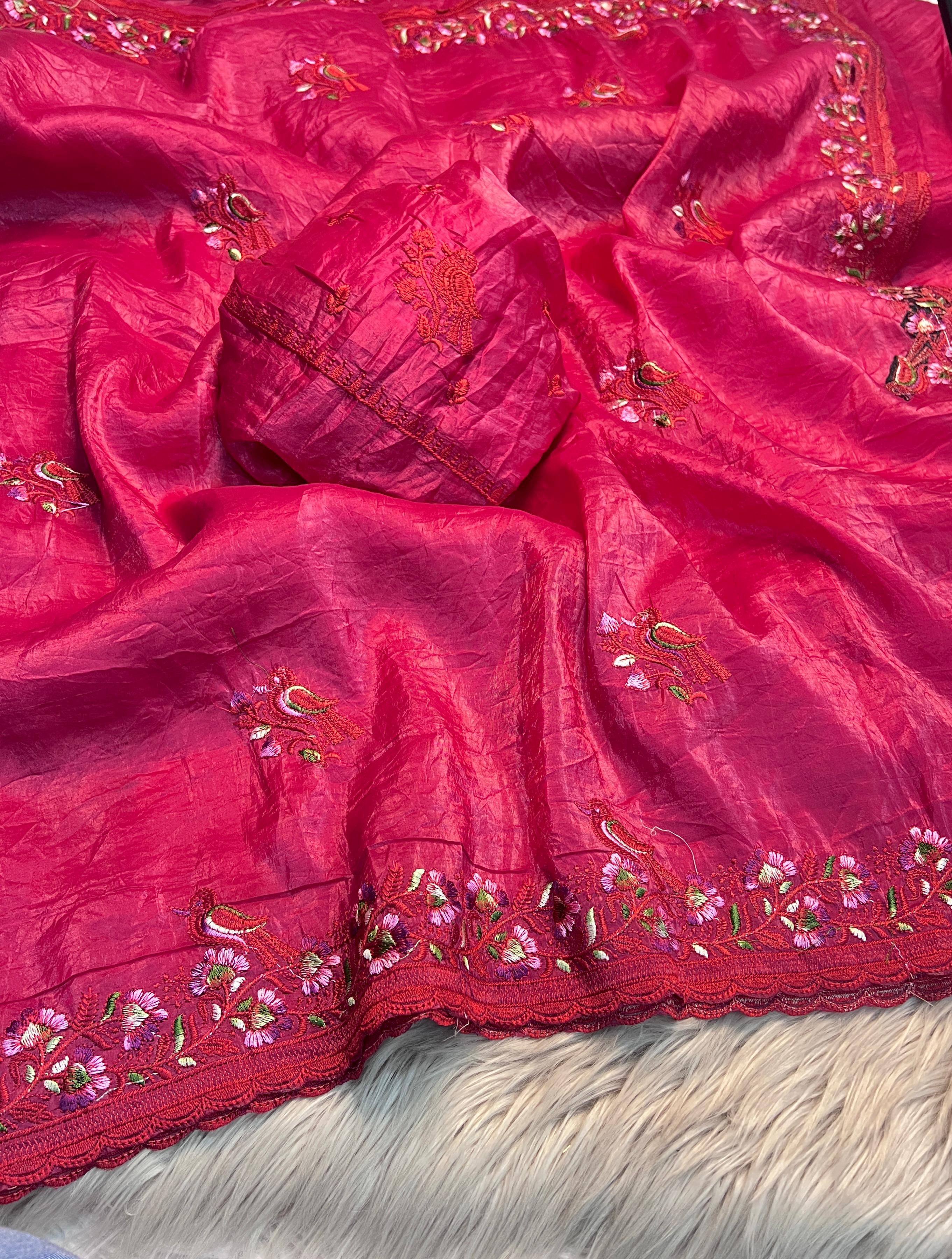 Embroidered Red Suit Fabric