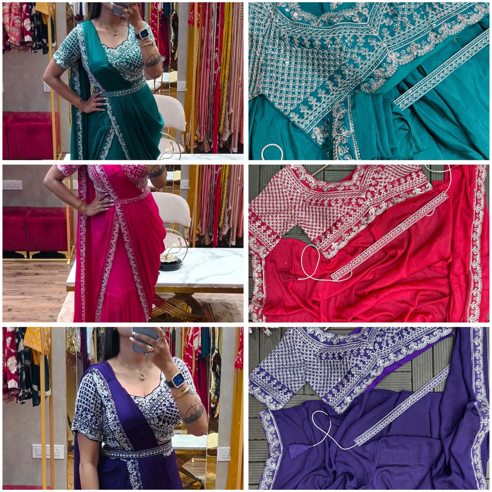 Purple Embroidered Saree Set