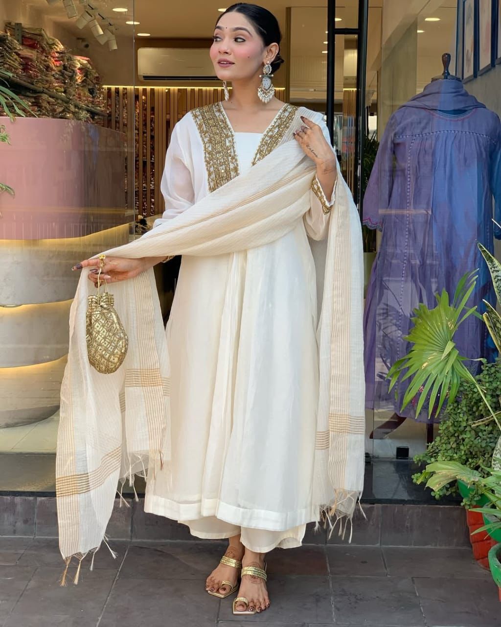 Elegant White Anarkali Suit