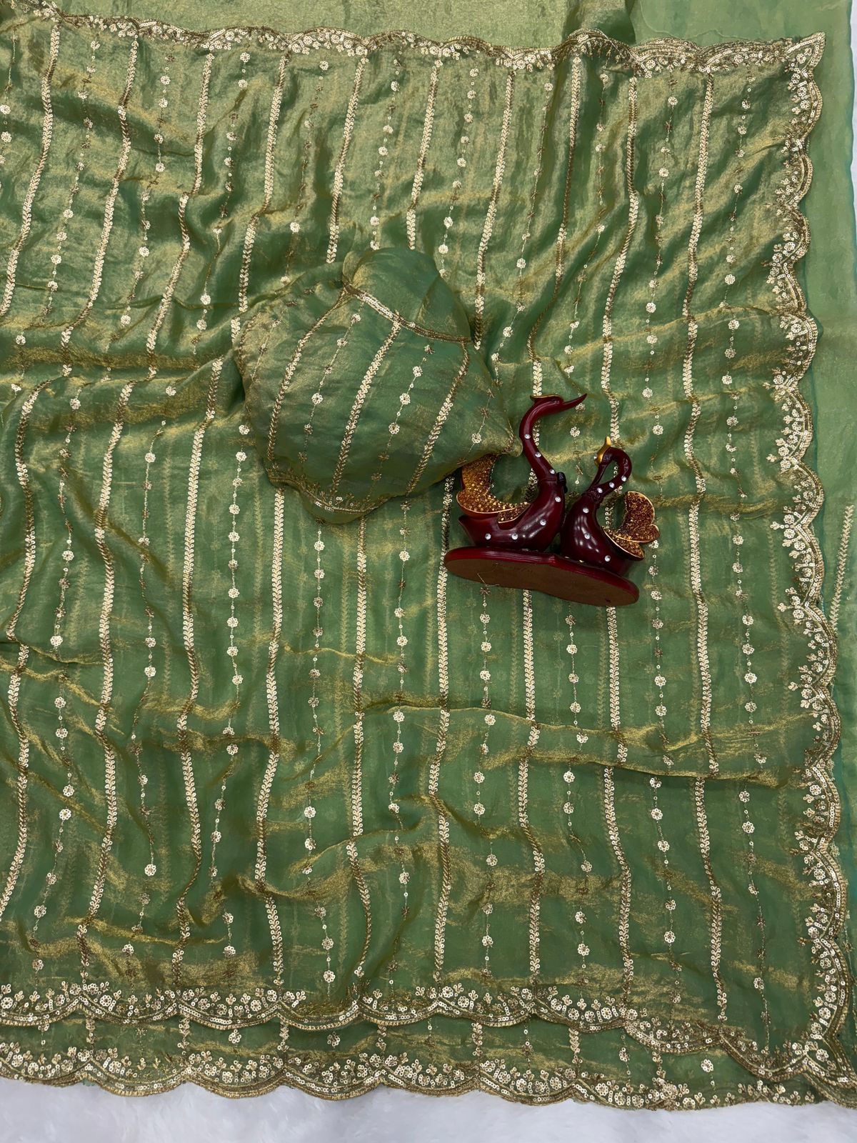 Embroidered Peach Silk Saree
