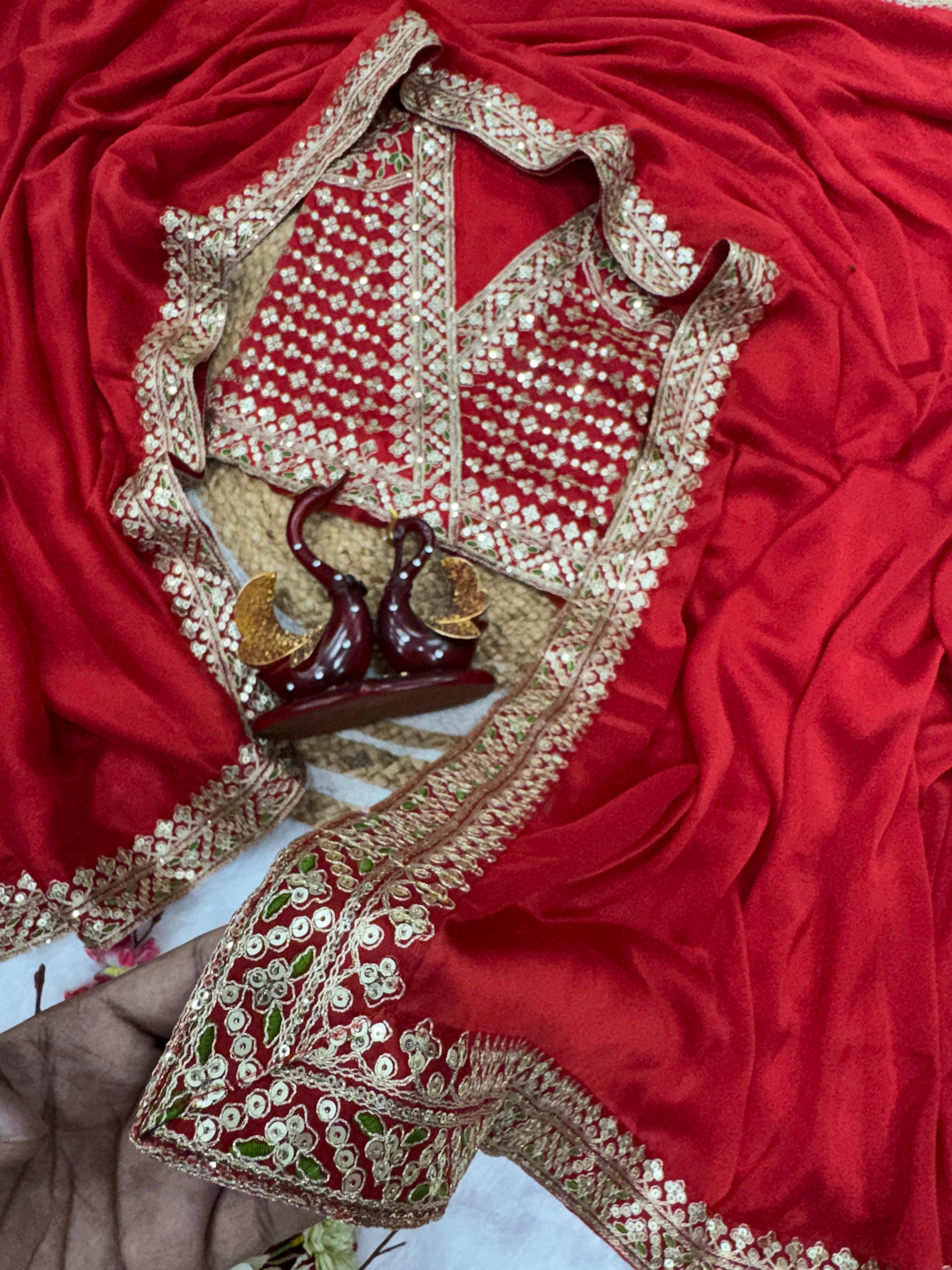 Elegant Red Embroidered Saree