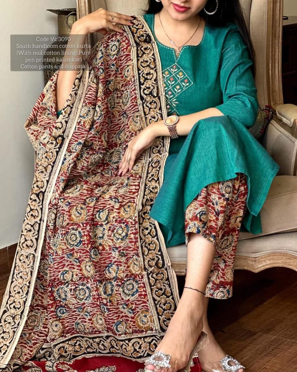 Embroidered Cotton Kurti Set