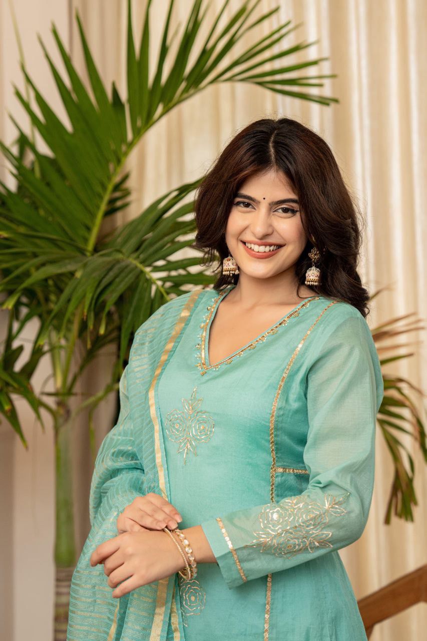 Embroidered Aqua Green Salwar Suit