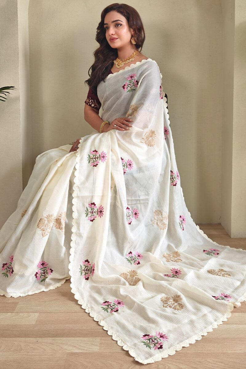 Elegant White Floral Saree