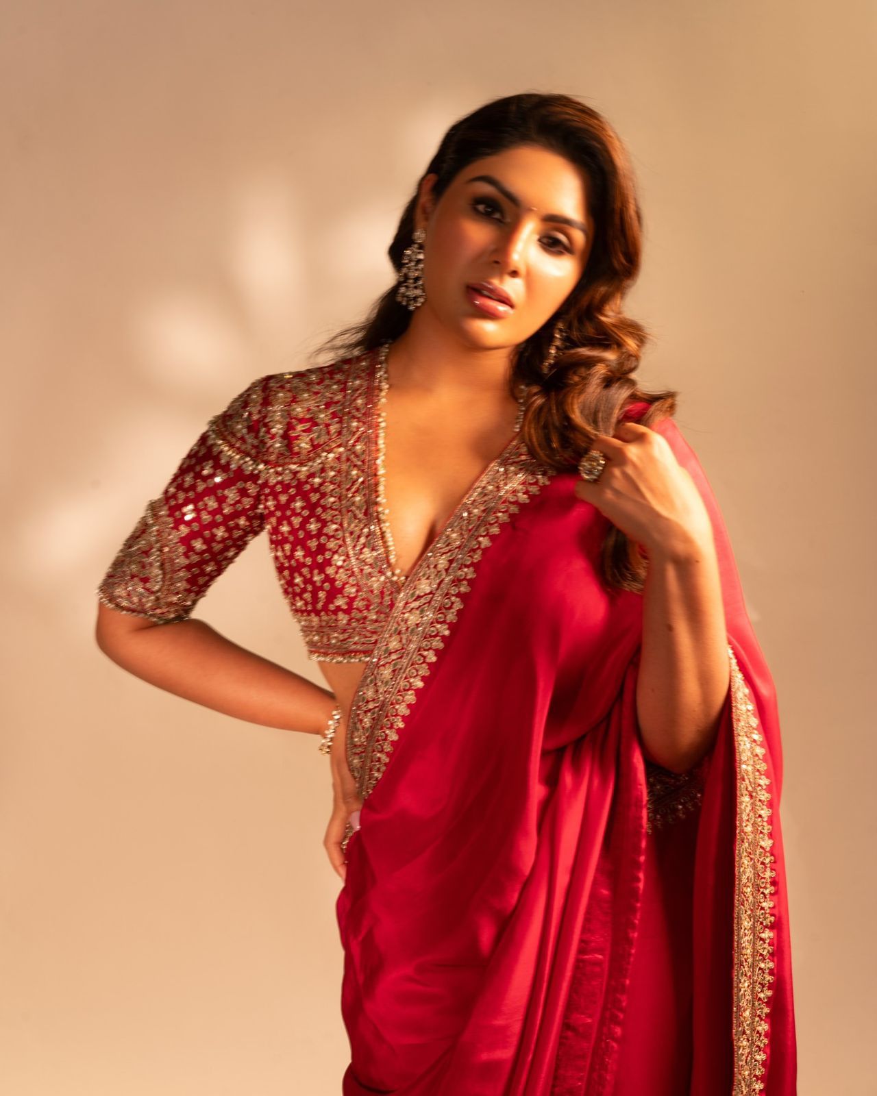 Elegant Red Embroidered Saree