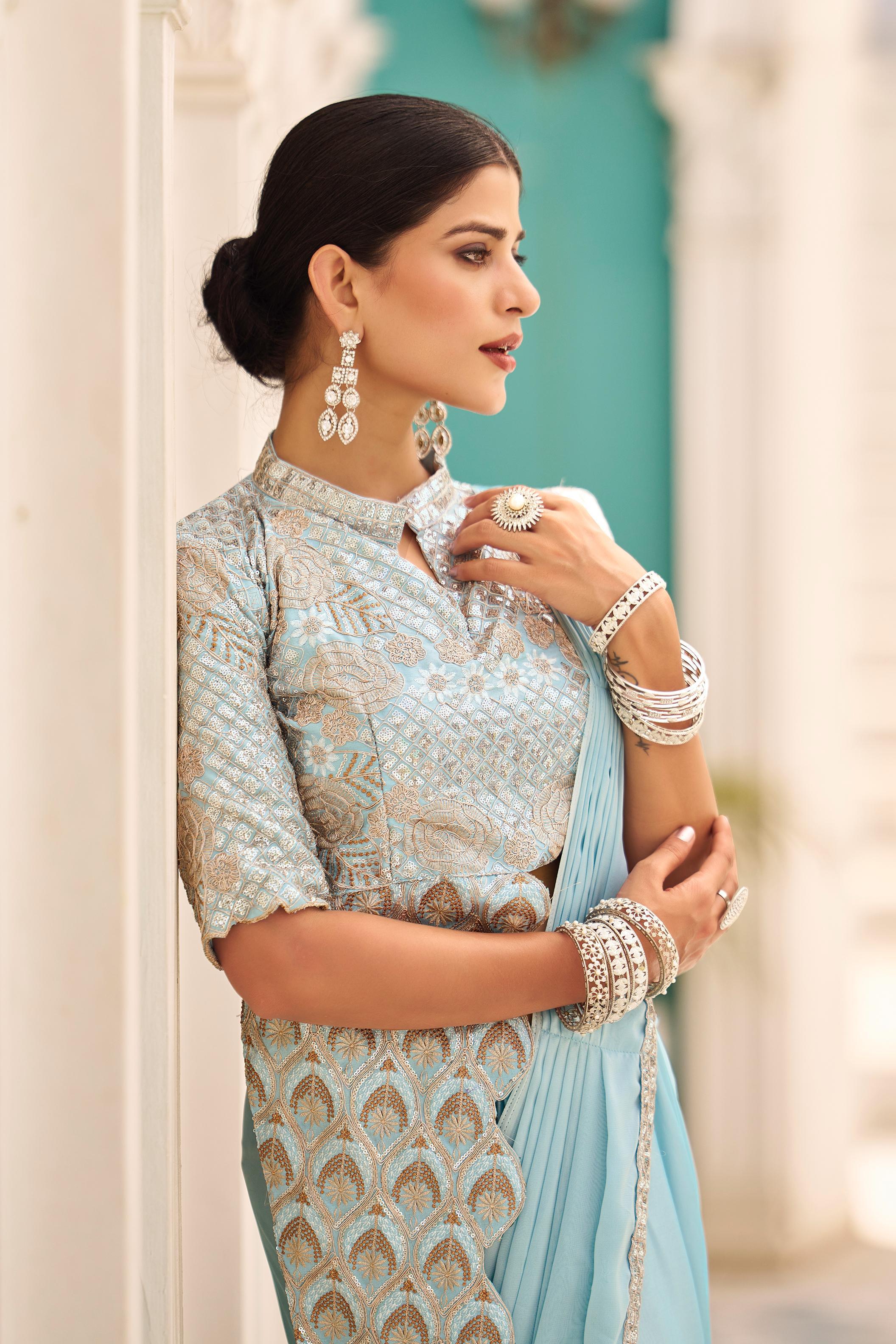 Elegant Blue Designer Saree