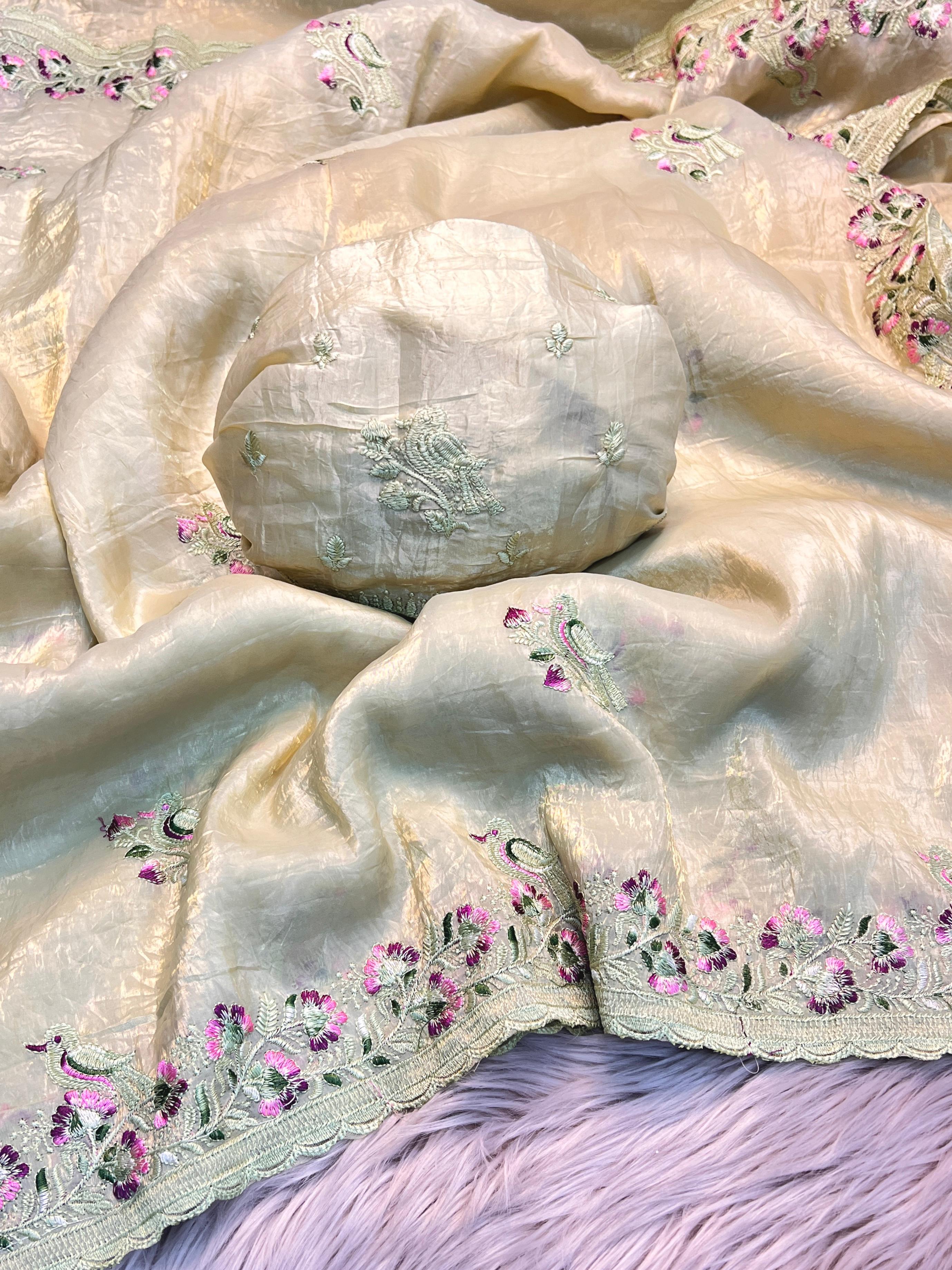 Embroidered Pastel Green Dress Fabric