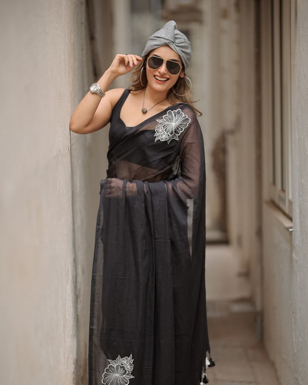 White Floral Embroidered Saree