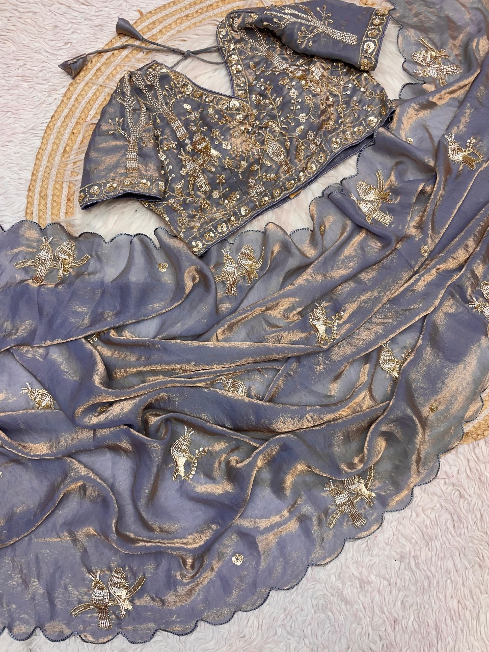 Embroidered Blue Saree with Blouse