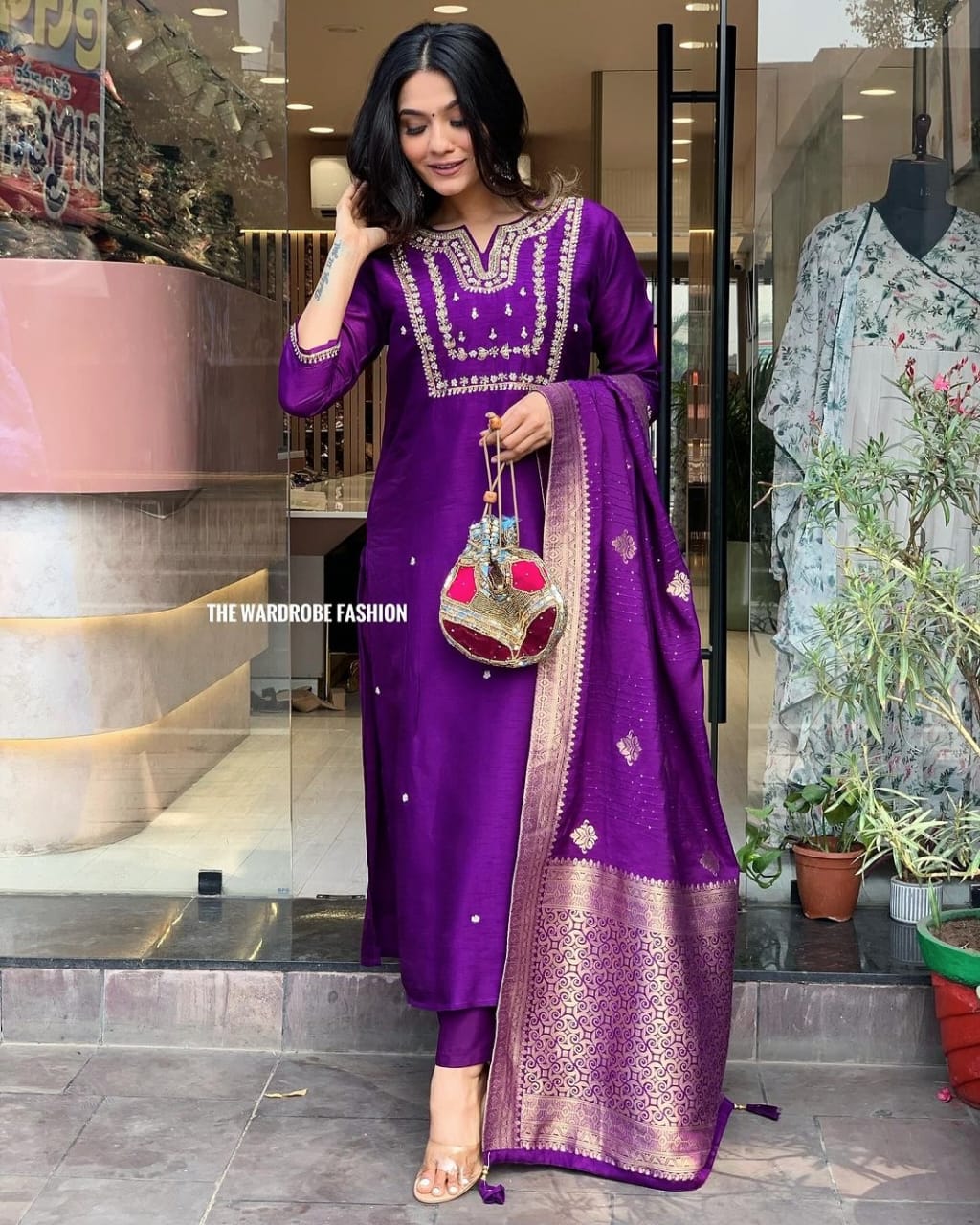 Purple Embroidered Salwar Kameez Set
