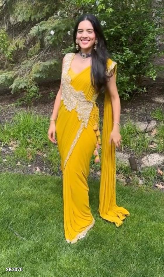 Yellow Designer Saree with Embroidery