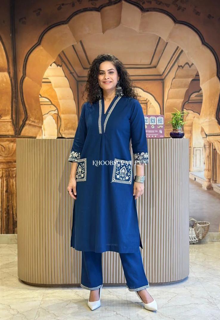 Blue Embroidered Kurti