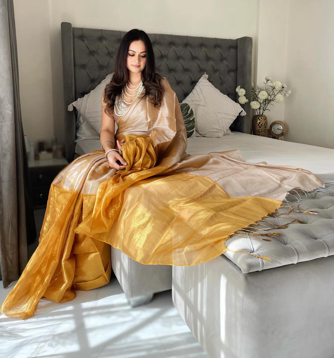 Elegant Golden Silk Saree