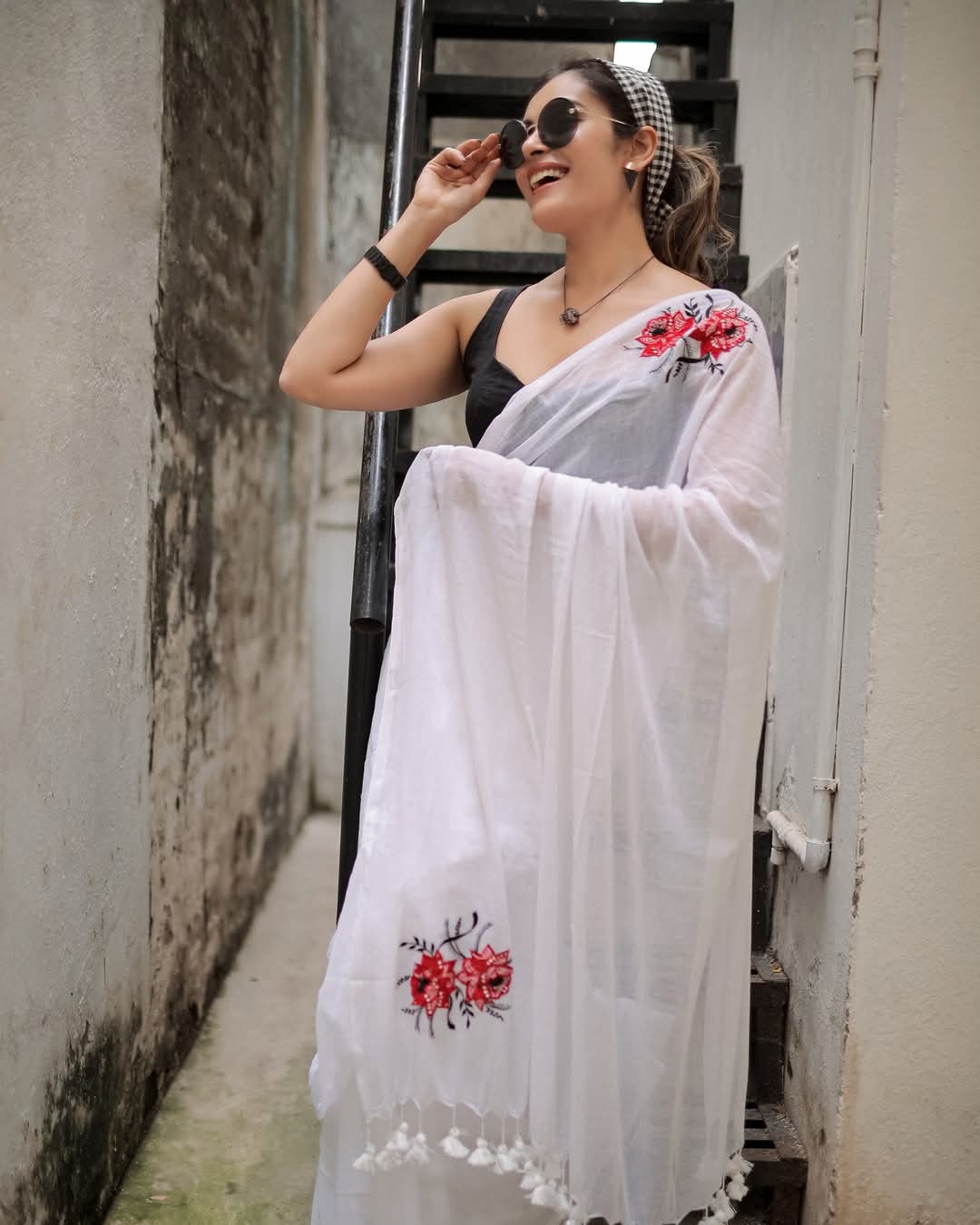 White Floral Embroidered Saree