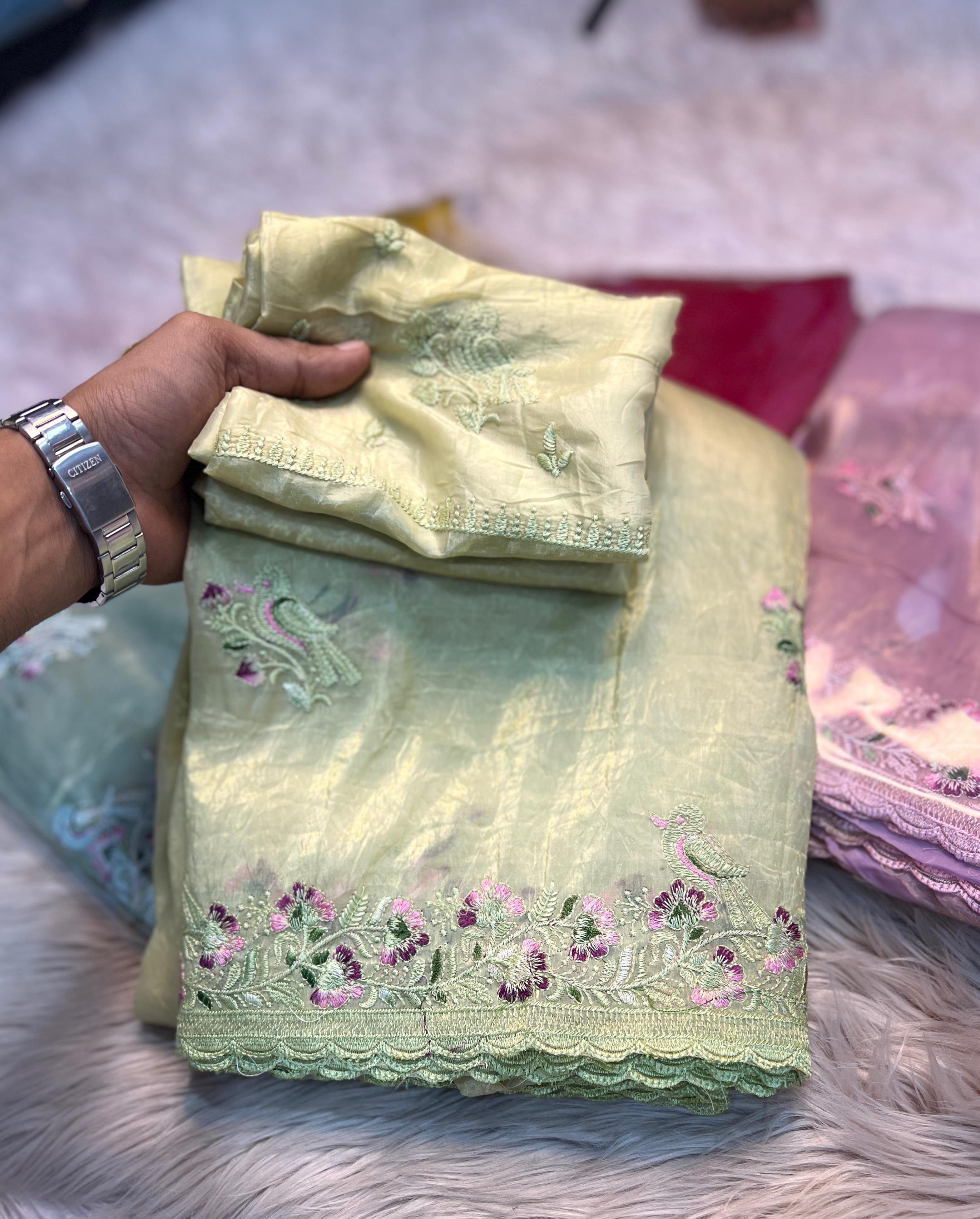 Embroidered Pastel Green Dress Fabric