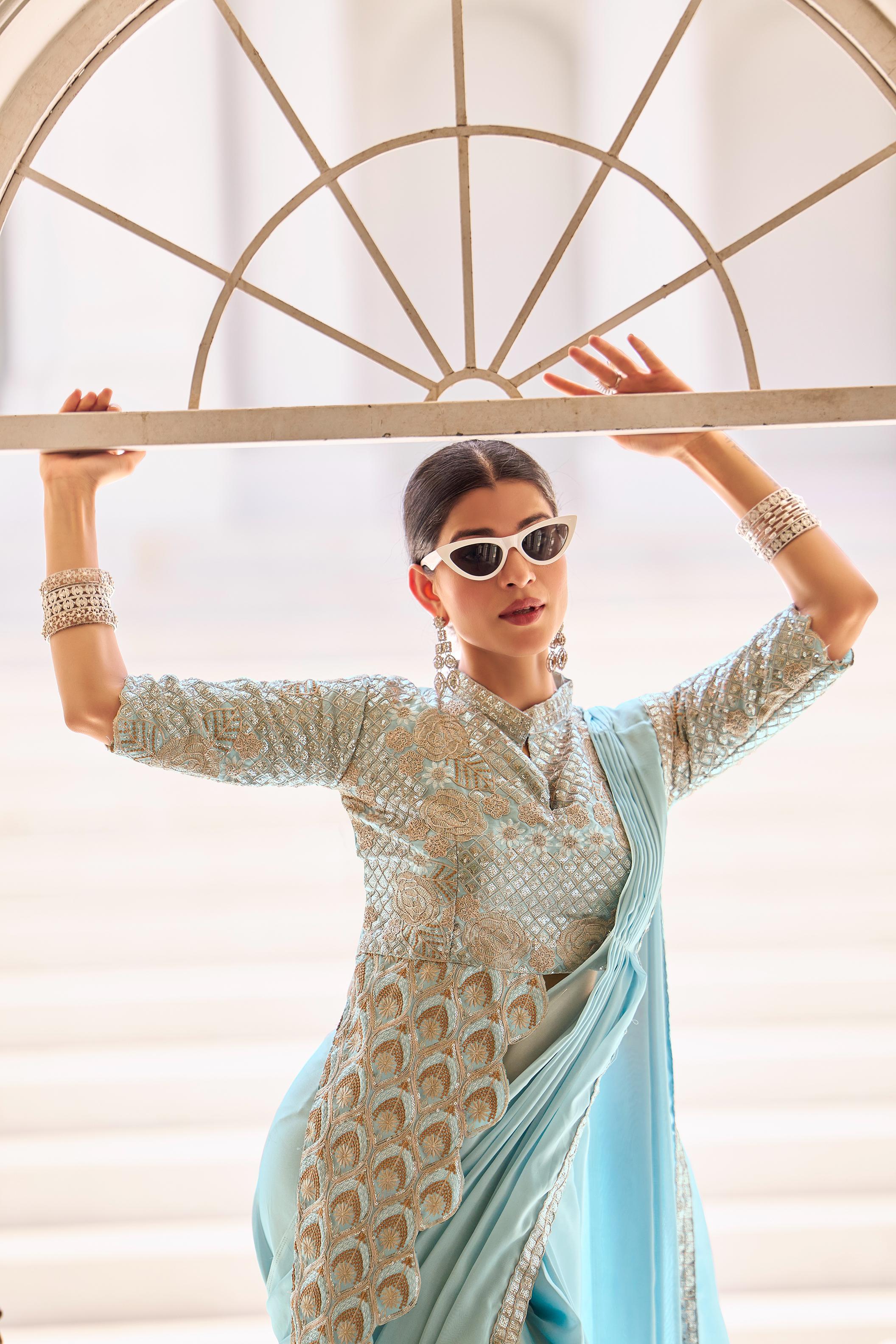 Elegant Blue Designer Saree