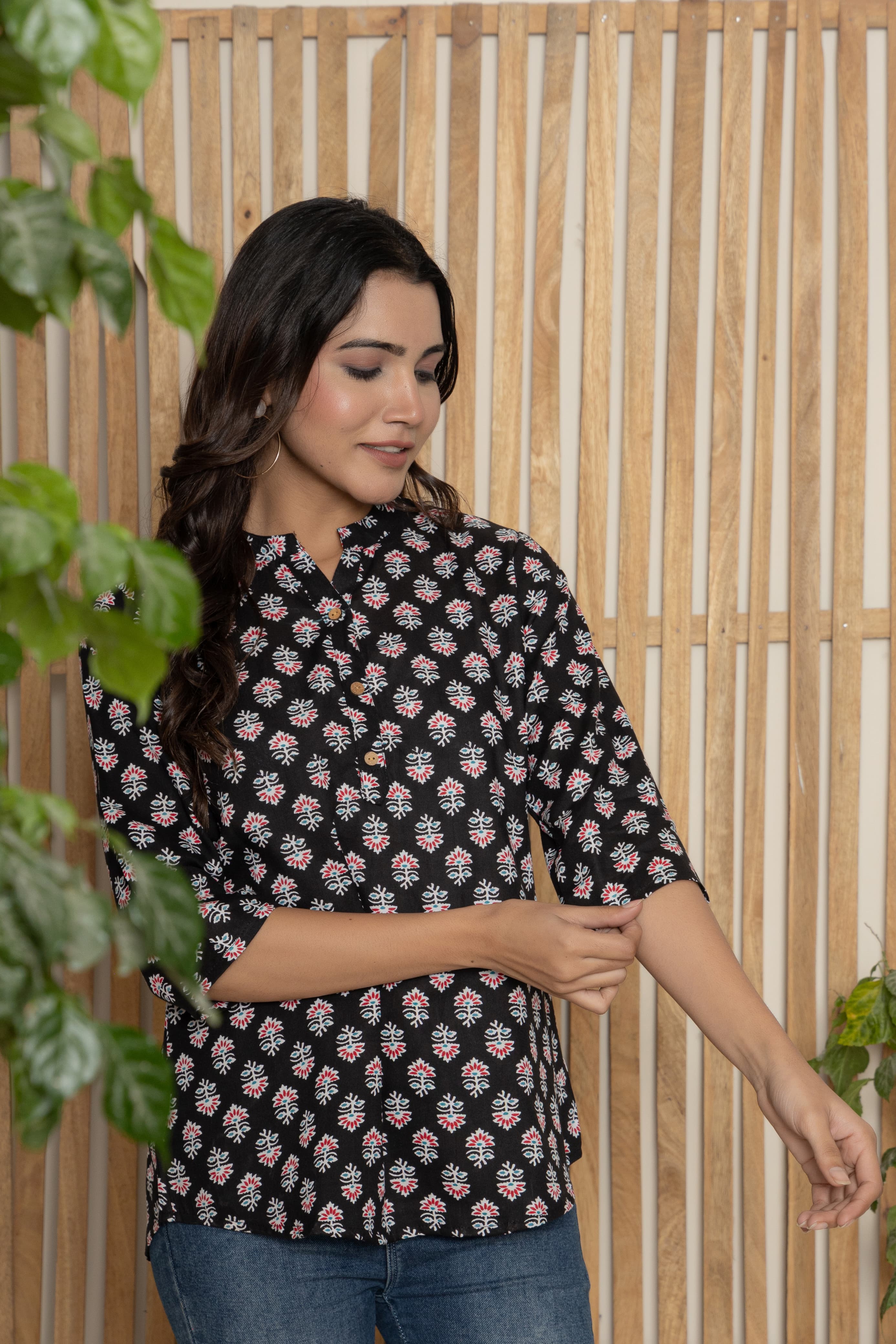 Printed Black Tunic Top