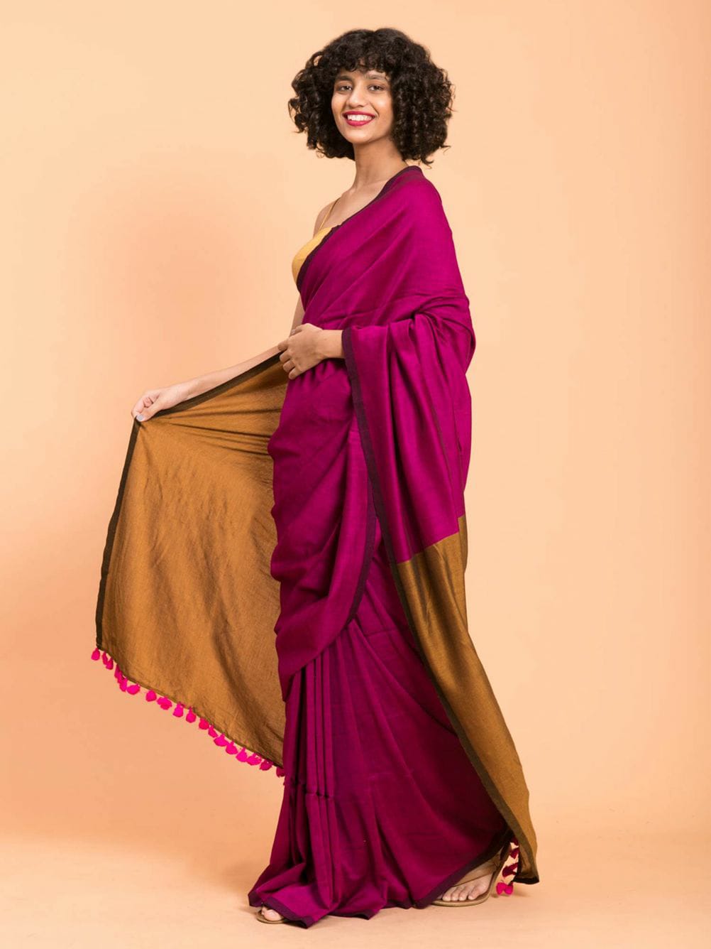 Magenta and Brown Silk Saree
