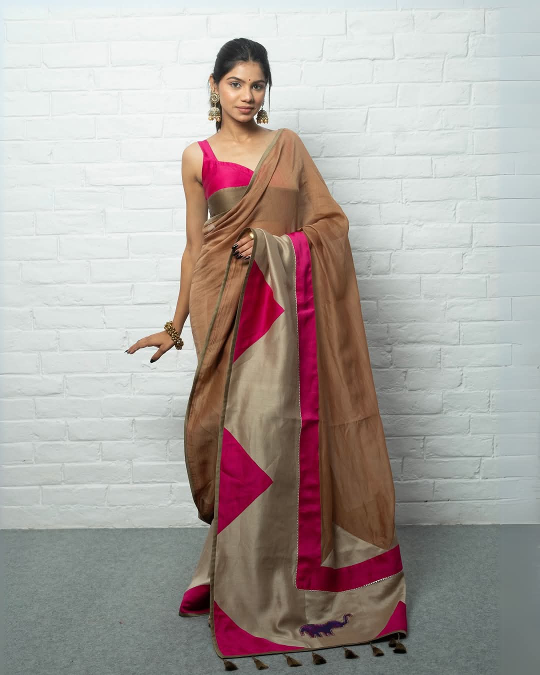 Elegant Beige and Pink Saree