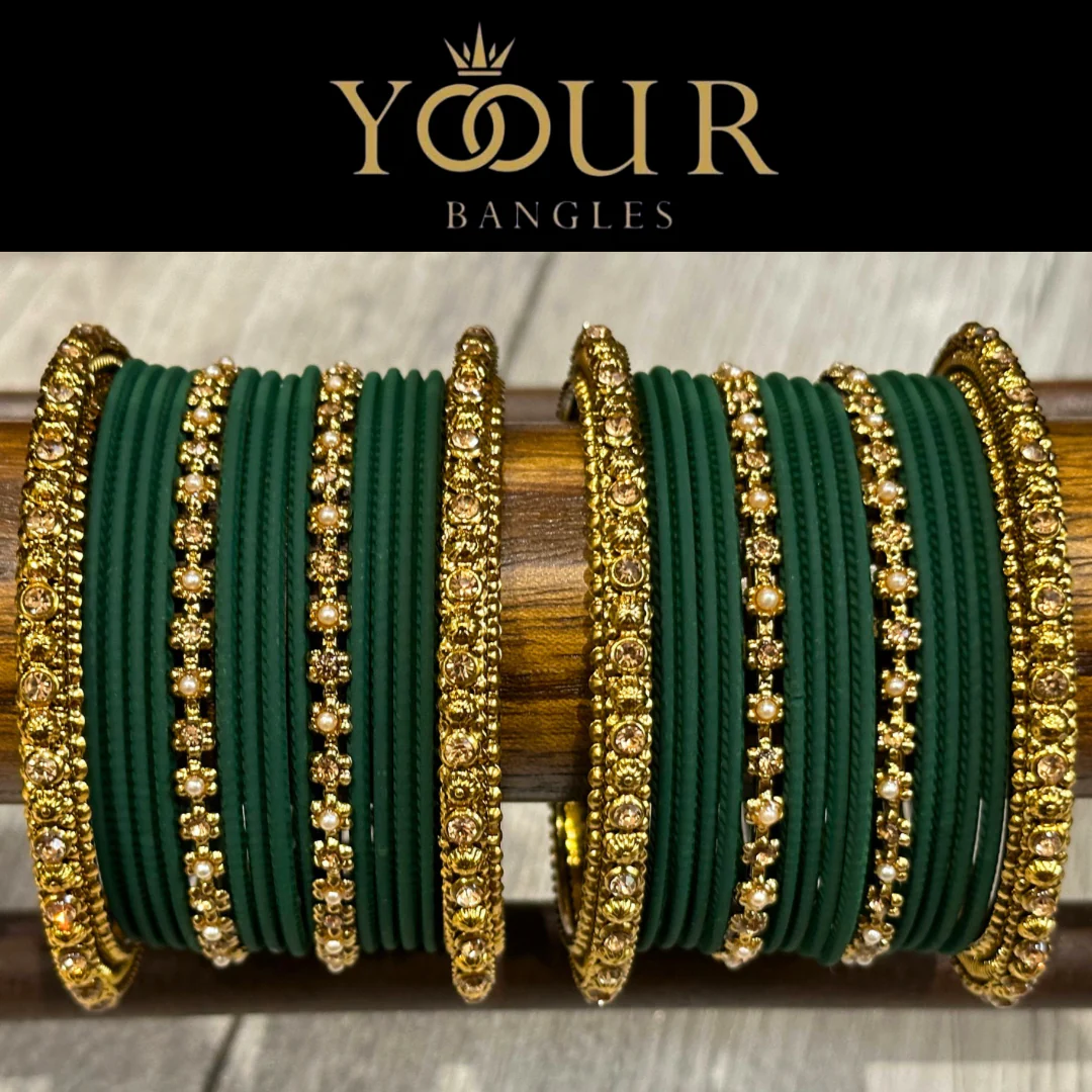 Green and Gold Traditional Bangles Set
