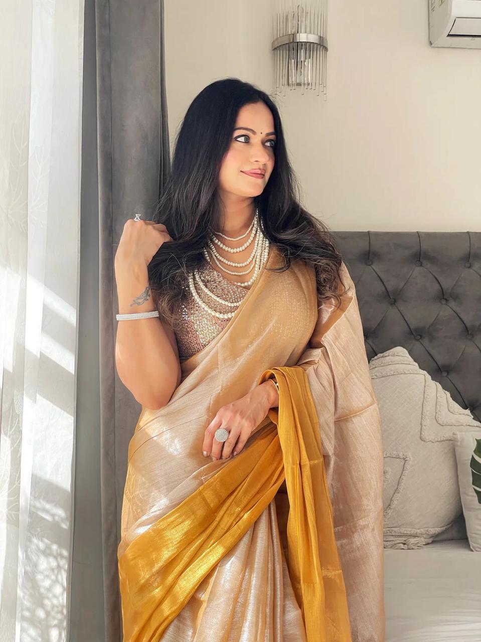 Elegant Golden Silk Saree