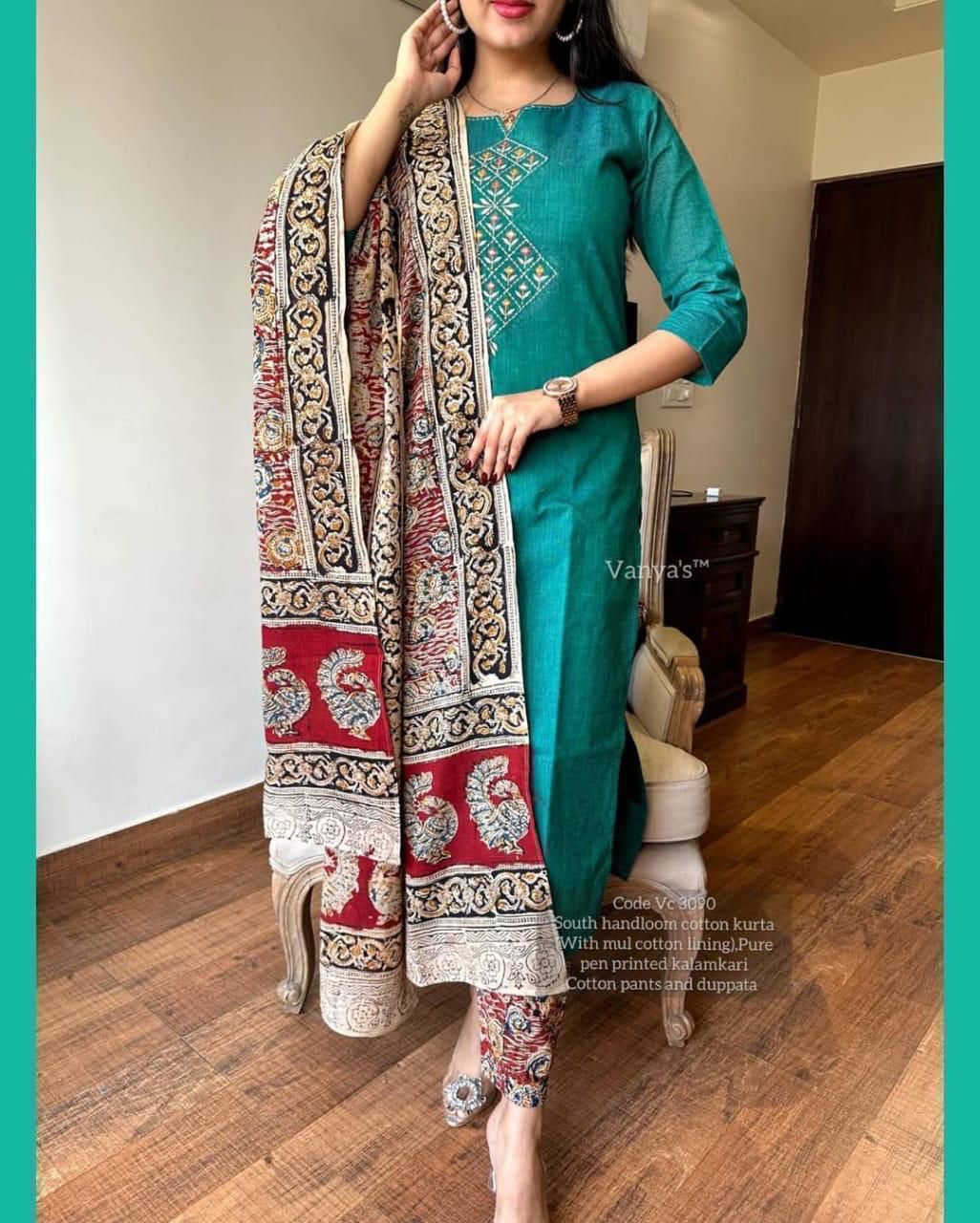 Embroidered Cotton Kurti Set