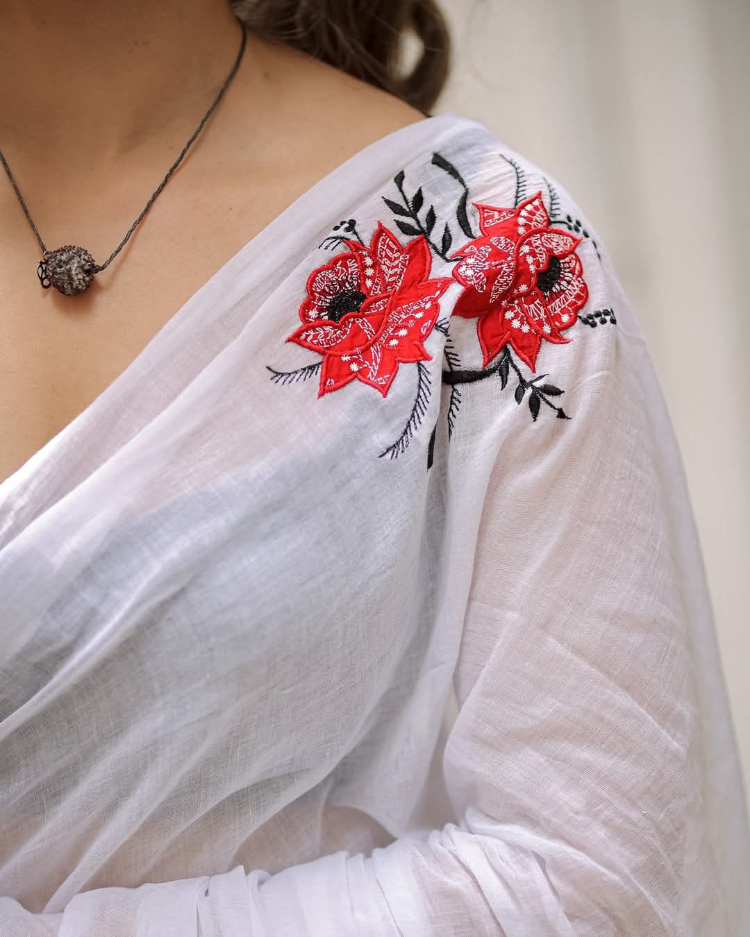 White Floral Embroidered Saree